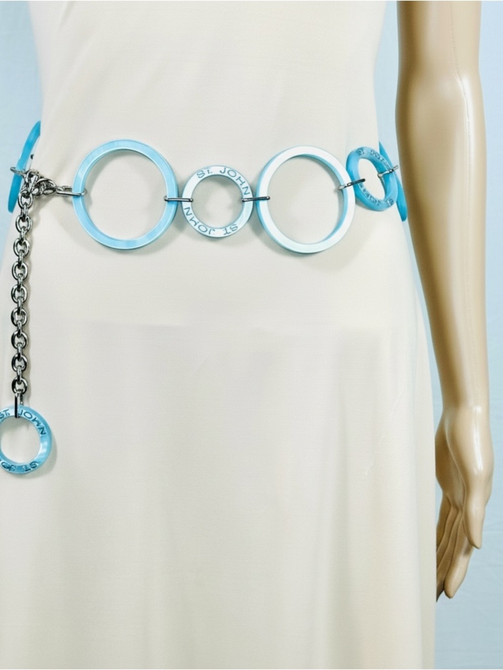St. John Sky Blue Circular Link Chain Belt